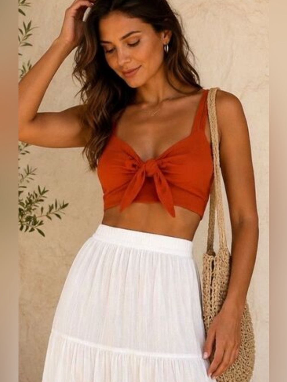 NWT Zara Tie-Front Crop Top Orange Medium
